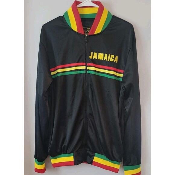 Show Off Collection Mens Sz. L Jamaica Jogger Track Jacket Black Zip Up - Picture 1 of 8